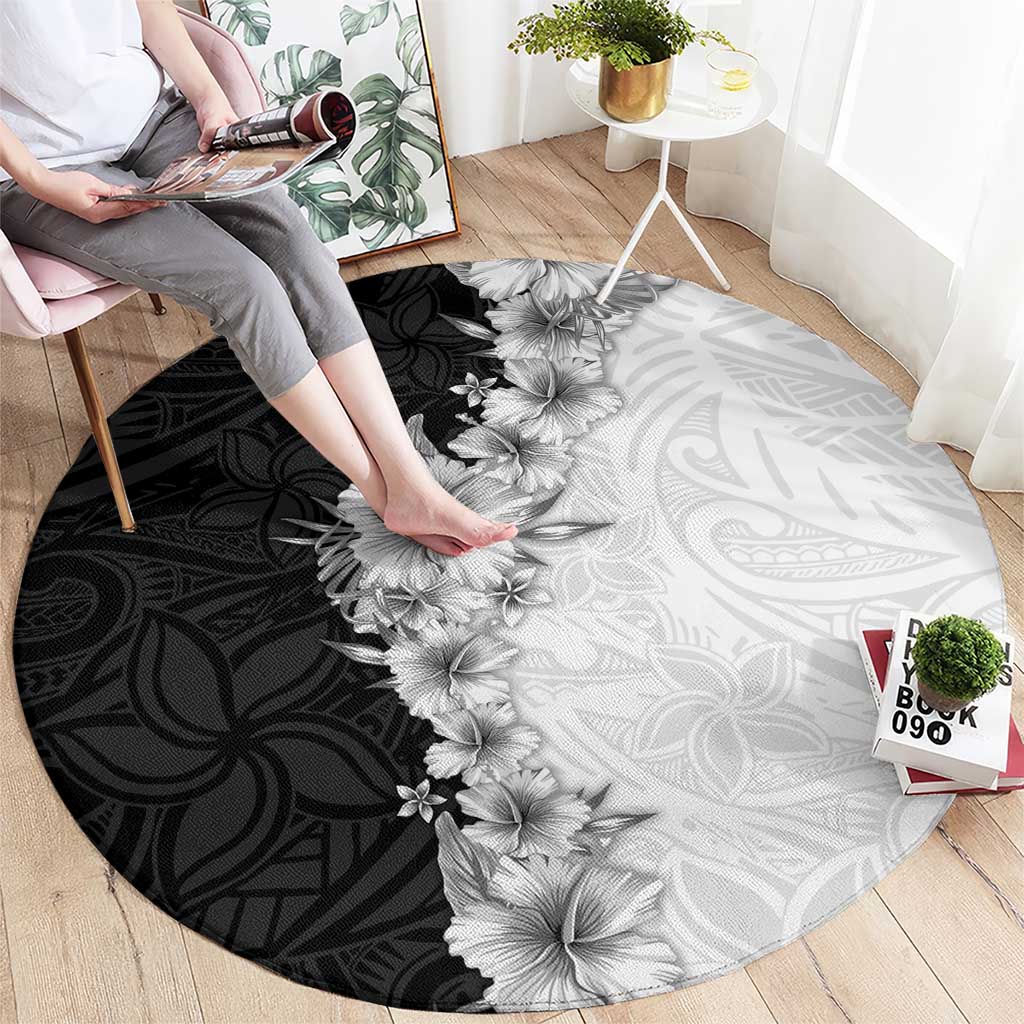 Hawaii Hibiscus Flowers Round Carpet Grayscale Polynesian Pattern LT05 - Polynesian Pride