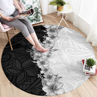 Hawaii Hibiscus Flowers Round Carpet Grayscale Polynesian Pattern LT05 - Polynesian Pride