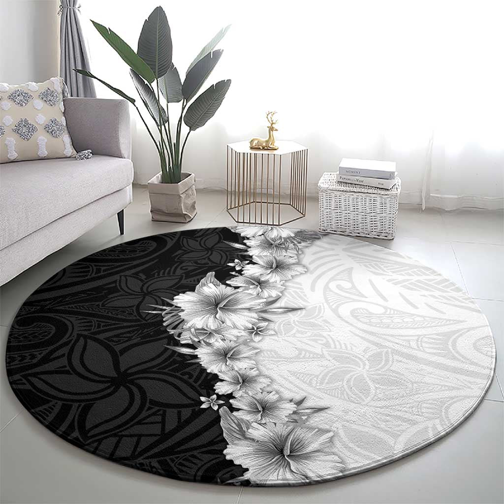 Hawaii Hibiscus Flowers Round Carpet Grayscale Polynesian Pattern LT05 - Polynesian Pride