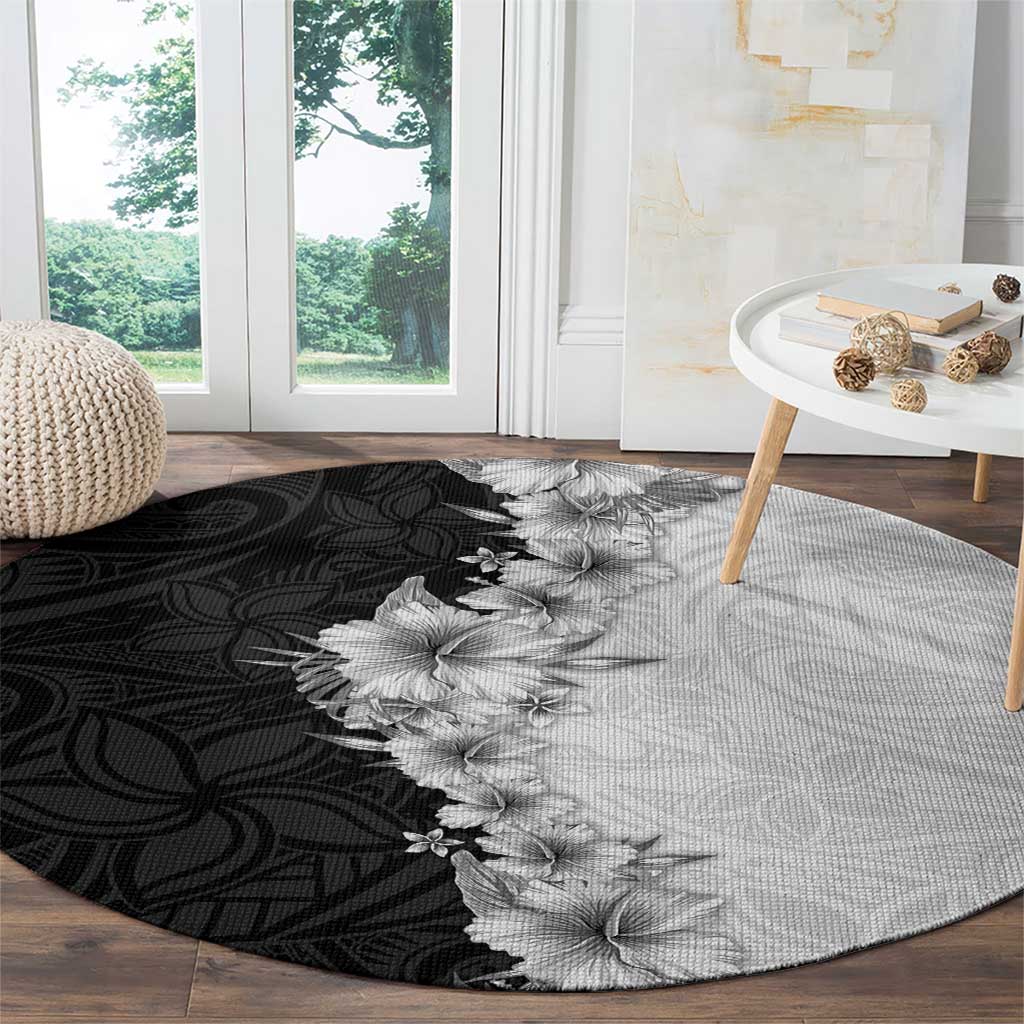 Hawaii Hibiscus Flowers Round Carpet Grayscale Polynesian Pattern LT05 - Polynesian Pride