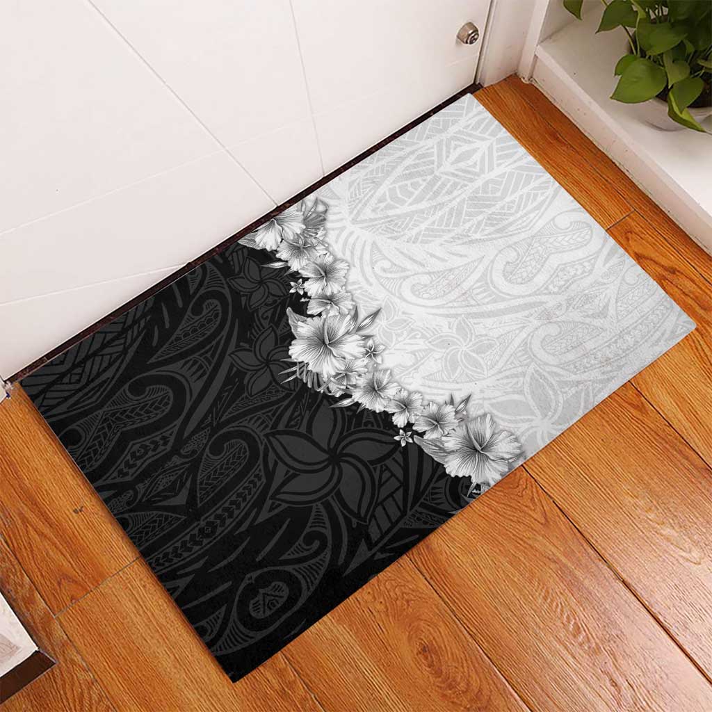 Hawaii Hibiscus Flowers Rubber Doormat Grayscale Polynesian Pattern LT05 - Polynesian Pride