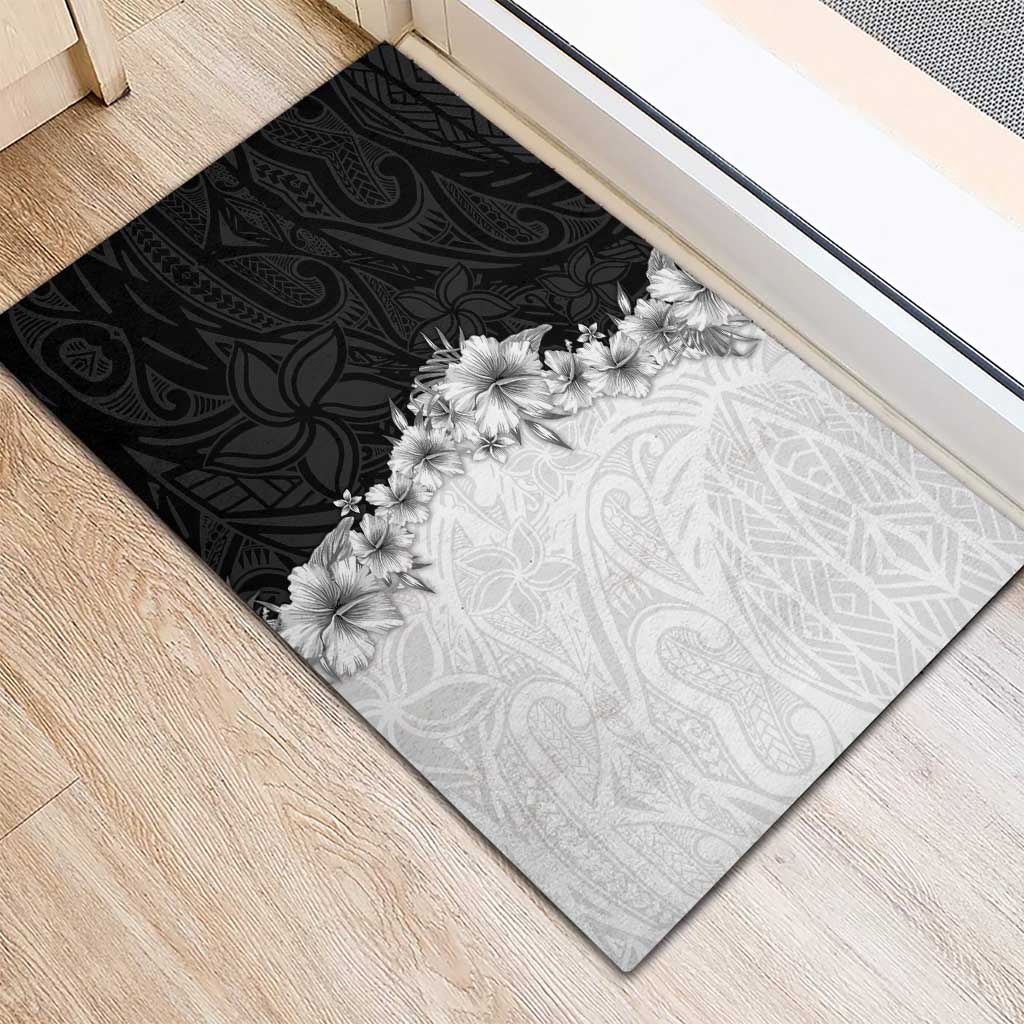 Hawaii Hibiscus Flowers Rubber Doormat Grayscale Polynesian Pattern LT05 - Polynesian Pride