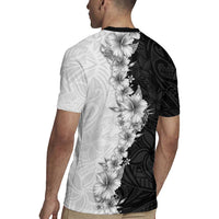 Hawaii Hibiscus Flowers Rugby Jersey Grayscale Polynesian Pattern LT05 - Polynesian Pride