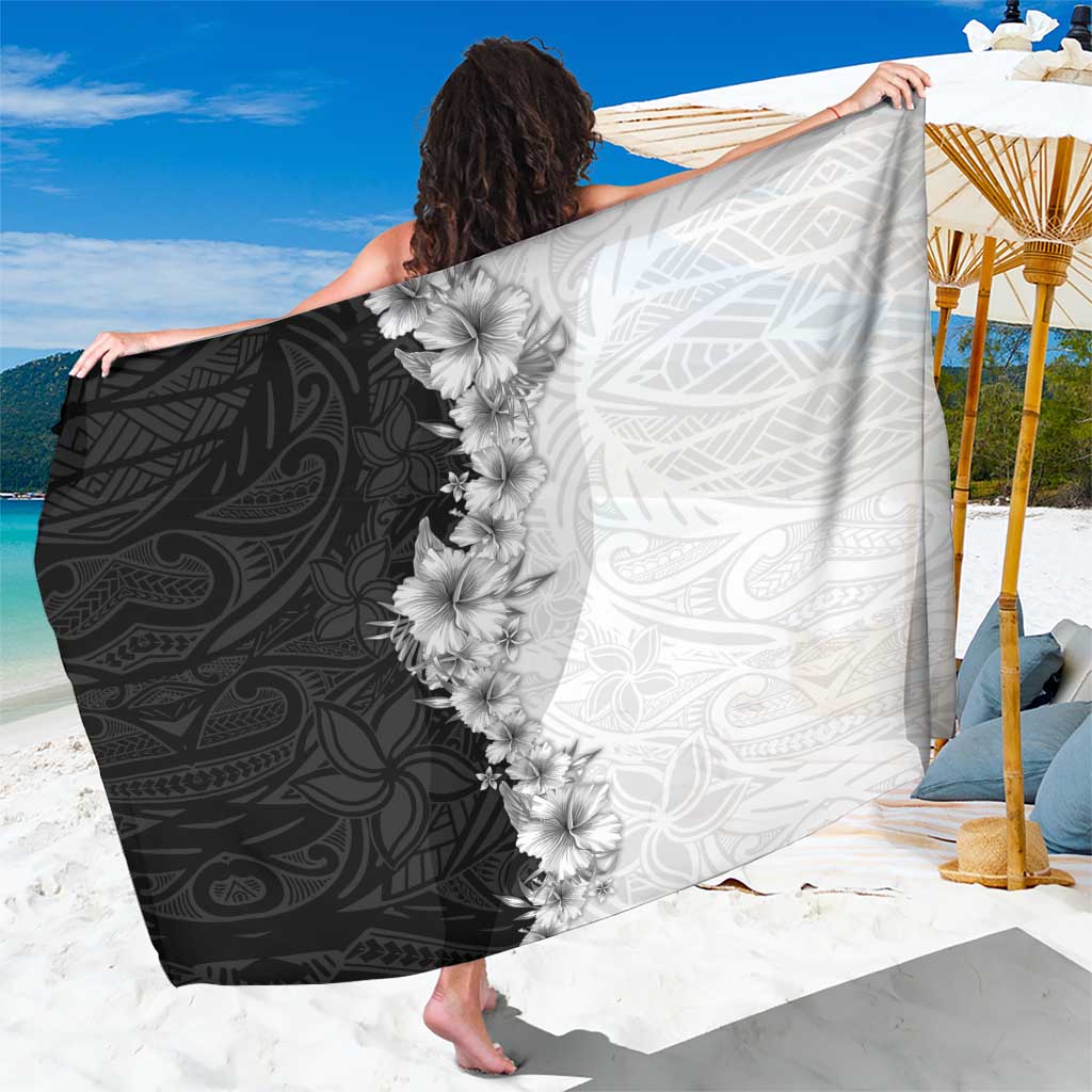 Hawaii Hibiscus Flowers Sarong Grayscale Polynesian Pattern LT05 One Size 44 x 66 inches Black - Polynesian Pride