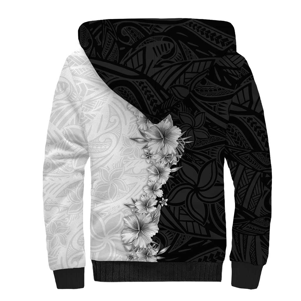 Hawaii Hibiscus Flowers Sherpa Hoodie Grayscale Polynesian Pattern LT05 - Polynesian Pride