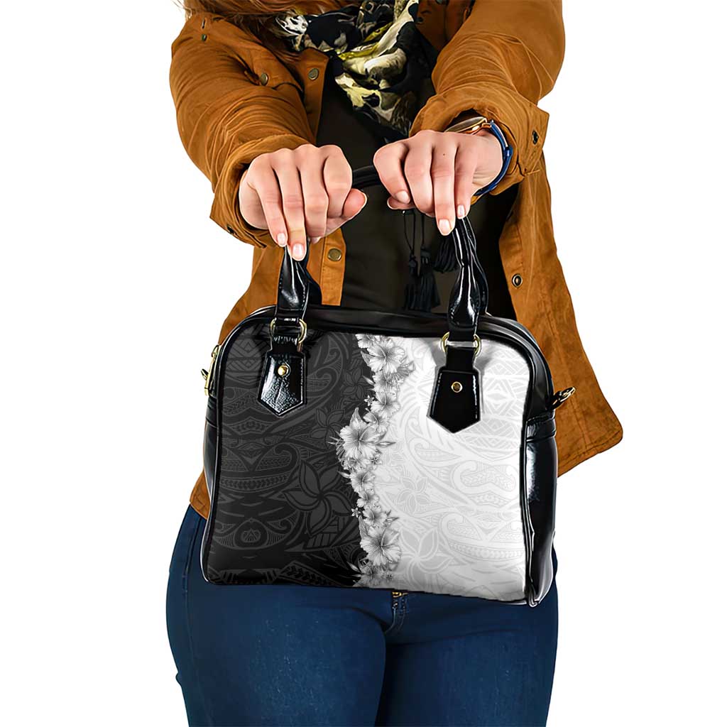 Hawaii Hibiscus Flowers Shoulder Handbag Grayscale Polynesian Pattern LT05 One Size Black - Polynesian Pride