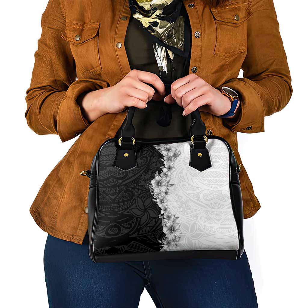 Hawaii Hibiscus Flowers Shoulder Handbag Grayscale Polynesian Pattern LT05 - Polynesian Pride