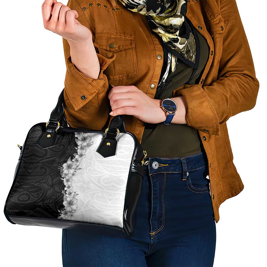 Hawaii Hibiscus Flowers Shoulder Handbag Grayscale Polynesian Pattern LT05 - Polynesian Pride