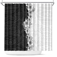 Hawaii Hibiscus Flowers Shower Curtain Grayscale Polynesian Pattern LT05 Black - Polynesian Pride