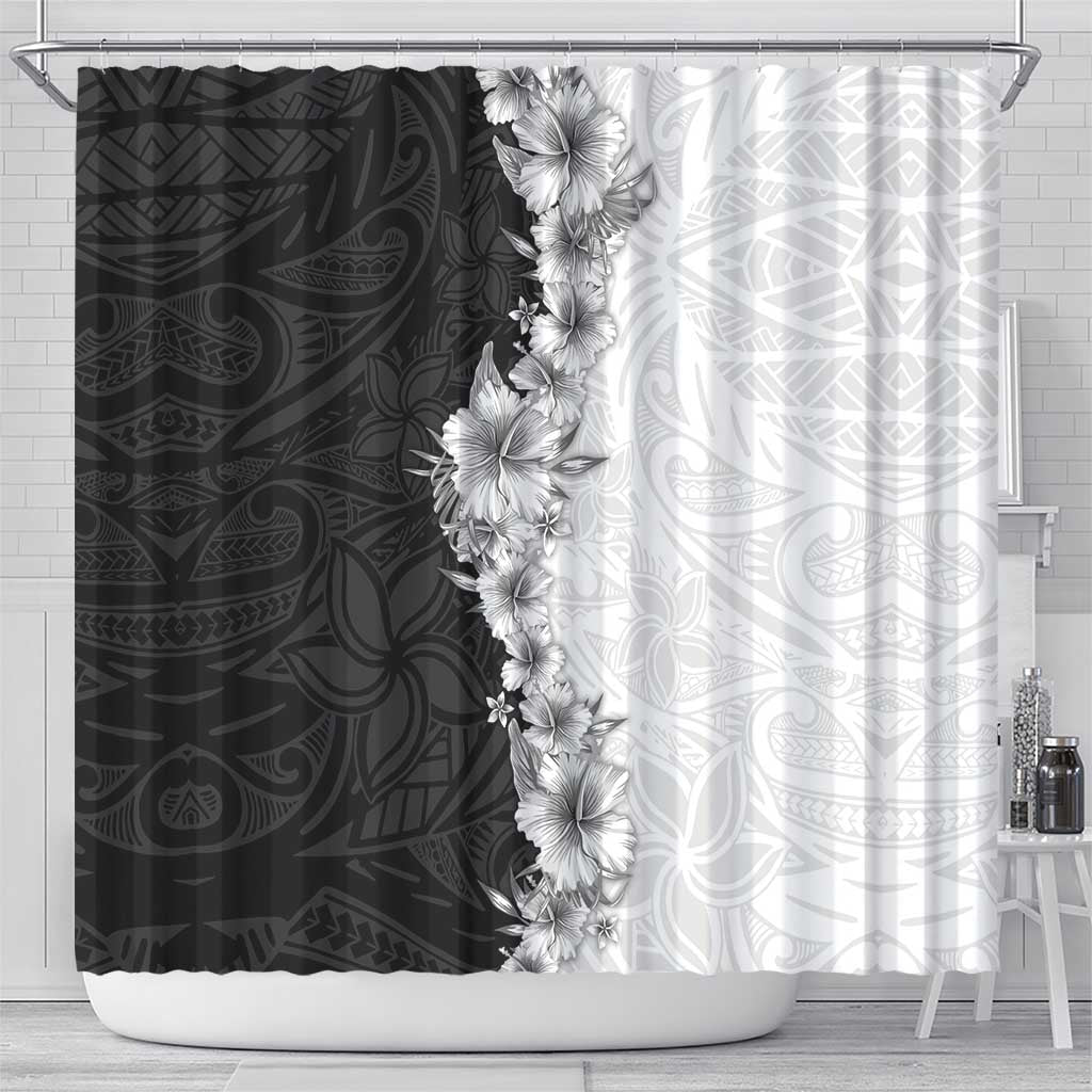 Hawaii Hibiscus Flowers Shower Curtain Grayscale Polynesian Pattern LT05 - Polynesian Pride