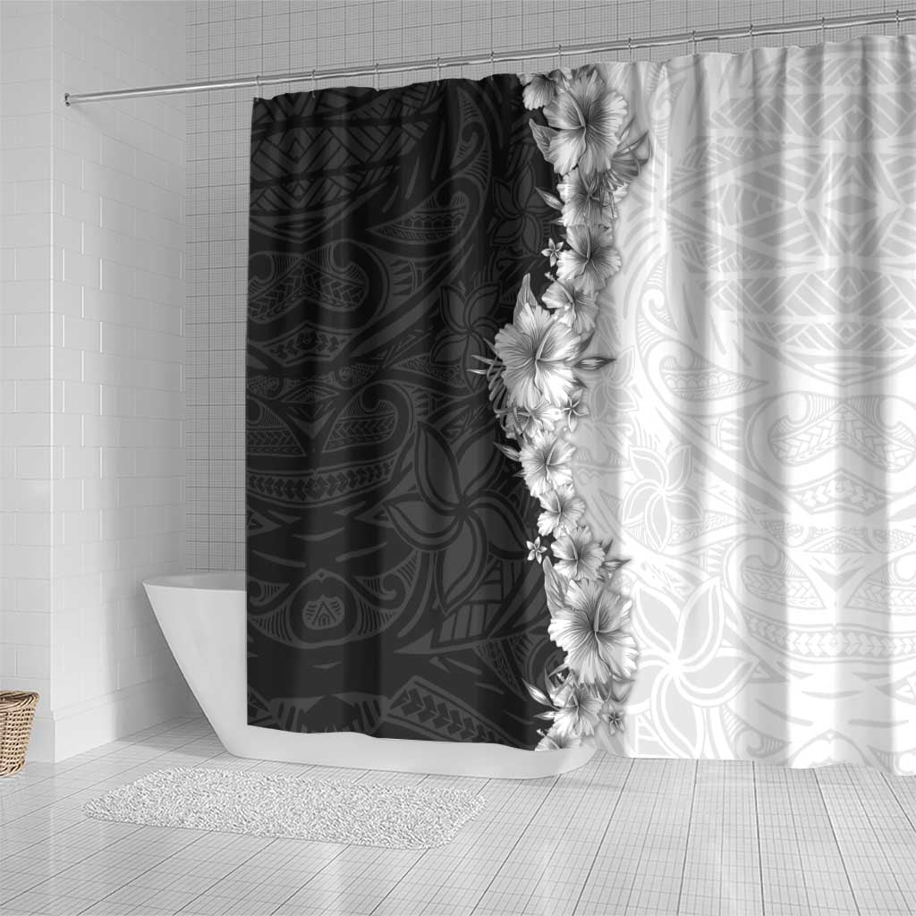 Hawaii Hibiscus Flowers Shower Curtain Grayscale Polynesian Pattern LT05 - Polynesian Pride