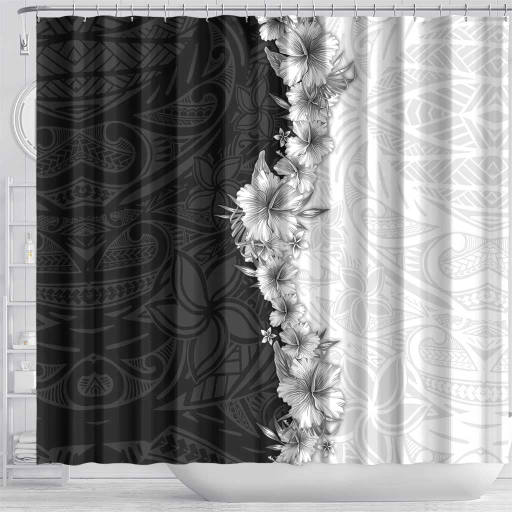 Hawaii Hibiscus Flowers Shower Curtain Grayscale Polynesian Pattern LT05 - Polynesian Pride