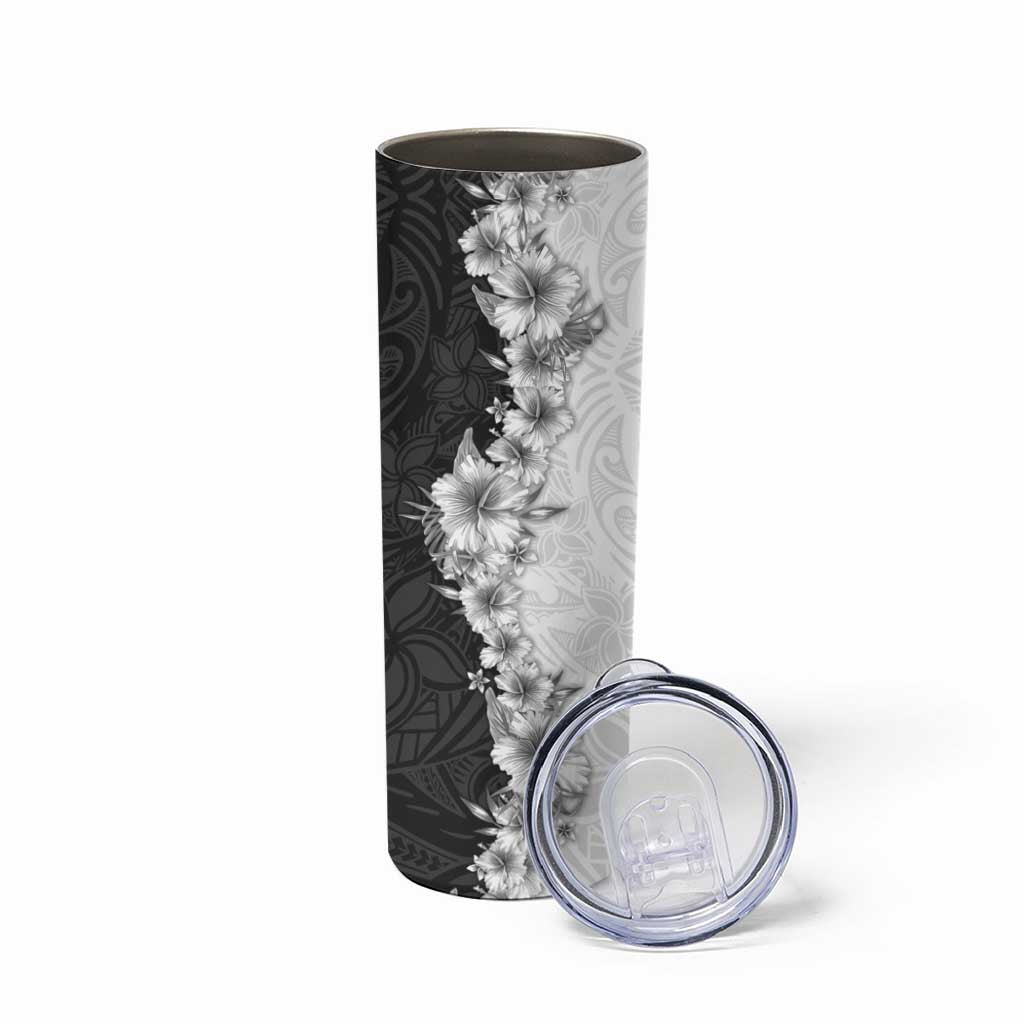 Hawaii Hibiscus Flowers Skinny Tumbler Grayscale Polynesian Pattern LT05 - Polynesian Pride