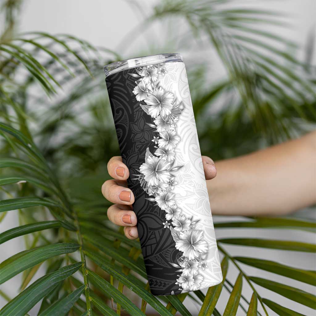 Hawaii Hibiscus Flowers Skinny Tumbler Grayscale Polynesian Pattern LT05 - Polynesian Pride