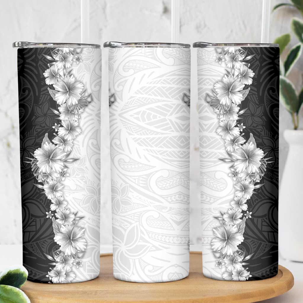 Hawaii Hibiscus Flowers Skinny Tumbler Grayscale Polynesian Pattern LT05 - Polynesian Pride