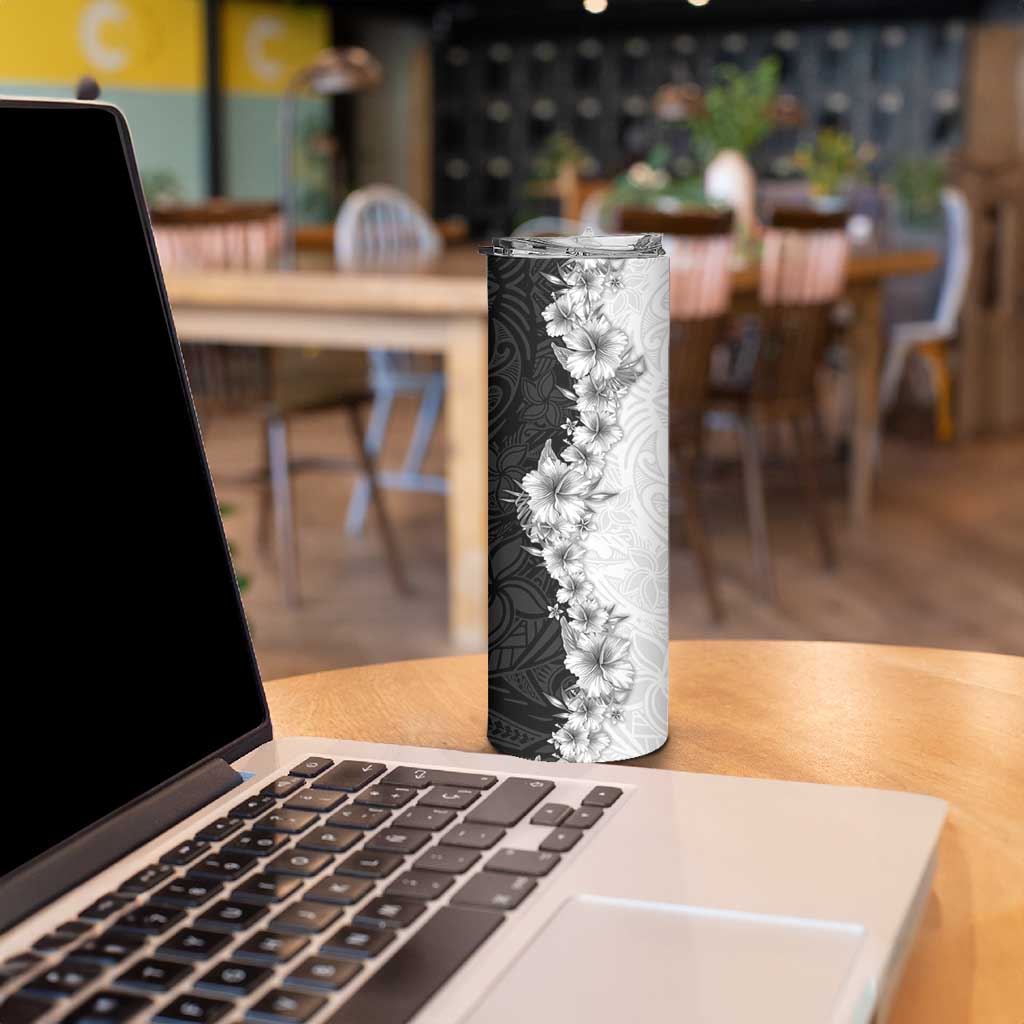 Hawaii Hibiscus Flowers Skinny Tumbler Grayscale Polynesian Pattern LT05 - Polynesian Pride