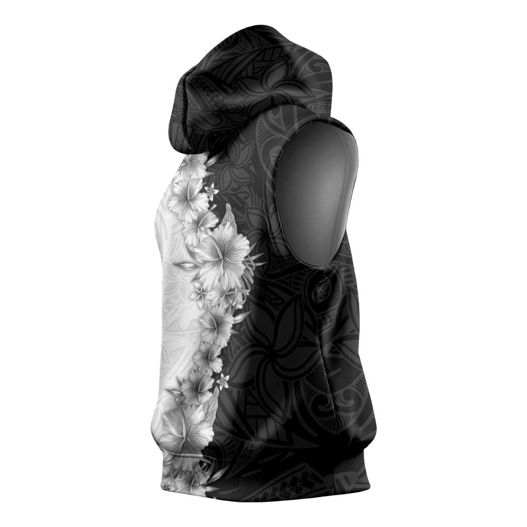 Hawaii Hibiscus Flowers Sleeveless Hoodie Grayscale Polynesian Pattern LT05 - Polynesian Pride