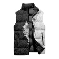 Hawaii Hibiscus Flowers Sleeveless Puffer Jacket Grayscale Polynesian Pattern LT05 - Polynesian Pride
