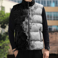 Hawaii Hibiscus Flowers Sleeveless Puffer Jacket Grayscale Polynesian Pattern LT05 - Polynesian Pride