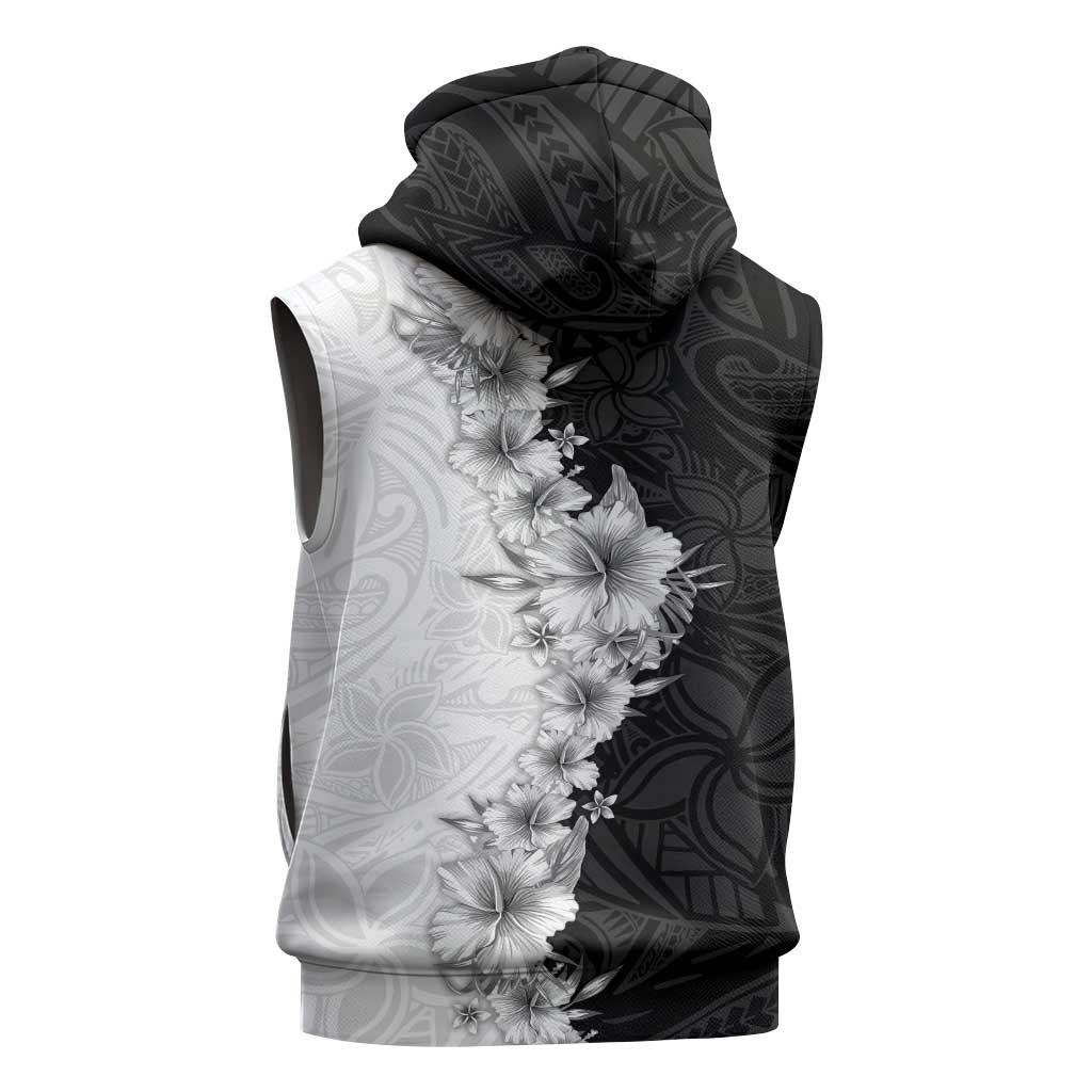 Hawaii Hibiscus Flowers Sleeveless Zip Hoodie Grayscale Polynesian Pattern LT05 - Polynesian Pride