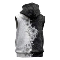Hawaii Hibiscus Flowers Sleeveless Zip Hoodie Grayscale Polynesian Pattern LT05 - Polynesian Pride