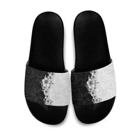 Hawaii Hibiscus Flowers Slide Sandals Grayscale Polynesian Pattern LT05 Black - Polynesian Pride