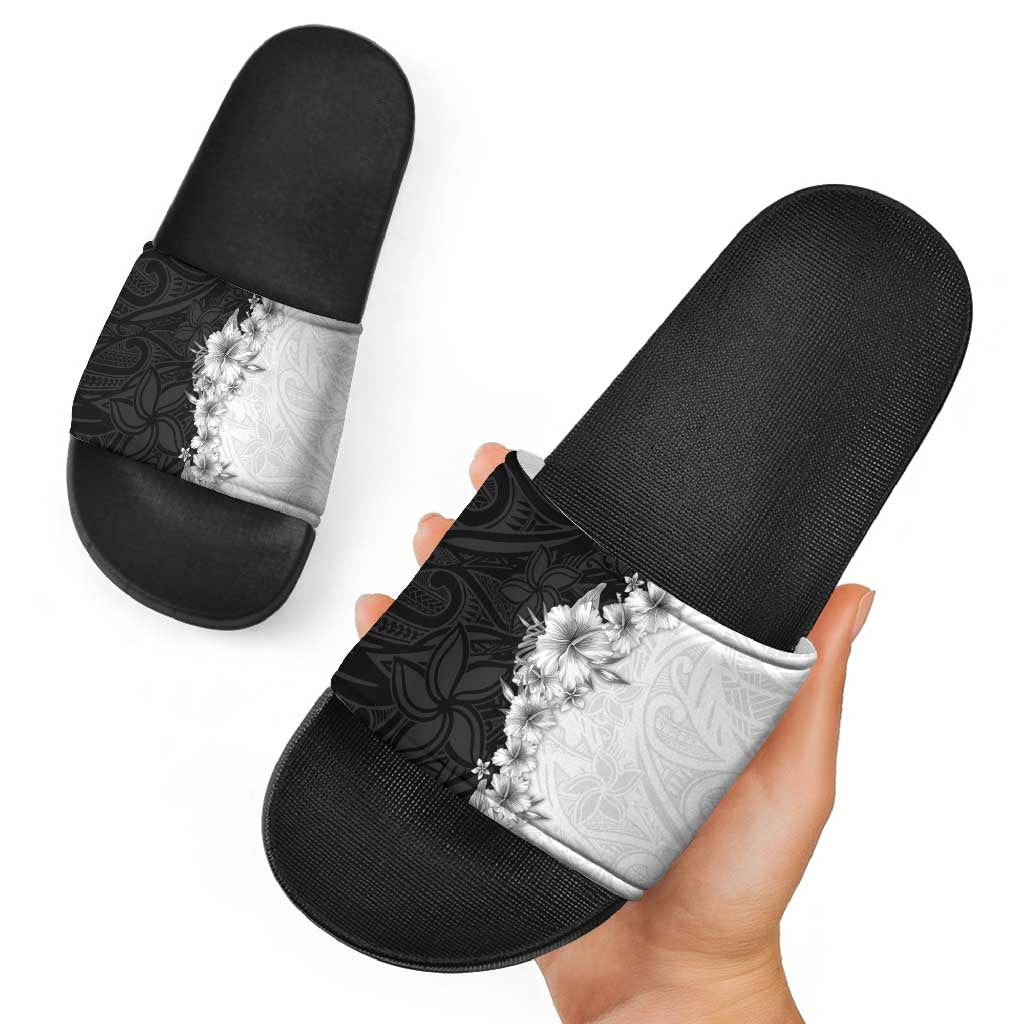 Hawaii Hibiscus Flowers Slide Sandals Grayscale Polynesian Pattern LT05 - Polynesian Pride