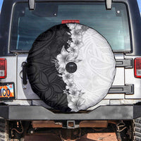 Hawaii Hibiscus Flowers Spare Tire Cover Grayscale Polynesian Pattern LT05 Black - Polynesian Pride