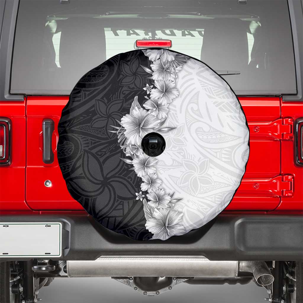 Hawaii Hibiscus Flowers Spare Tire Cover Grayscale Polynesian Pattern LT05 - Polynesian Pride