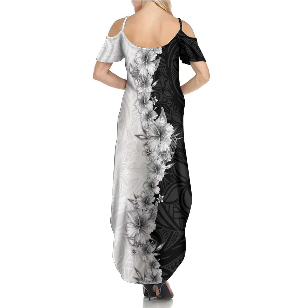 Hawaii Hibiscus Flowers Summer Maxi Dress Grayscale Polynesian Pattern LT05 - Polynesian Pride