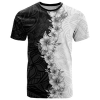 Hawaii Hibiscus Flowers T Shirt Grayscale Polynesian Pattern LT05 Black - Polynesian Pride