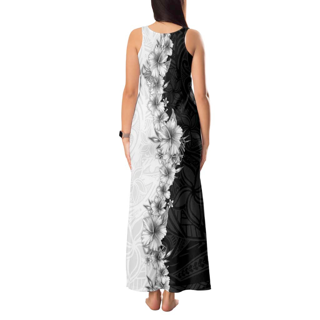 Hawaii Hibiscus Flowers Tank Maxi Dress Grayscale Polynesian Pattern LT05 - Polynesian Pride