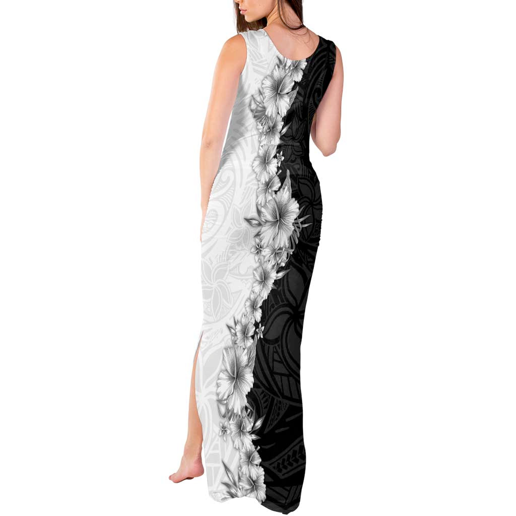 Hawaii Hibiscus Flowers Tank Maxi Dress Grayscale Polynesian Pattern LT05 - Polynesian Pride