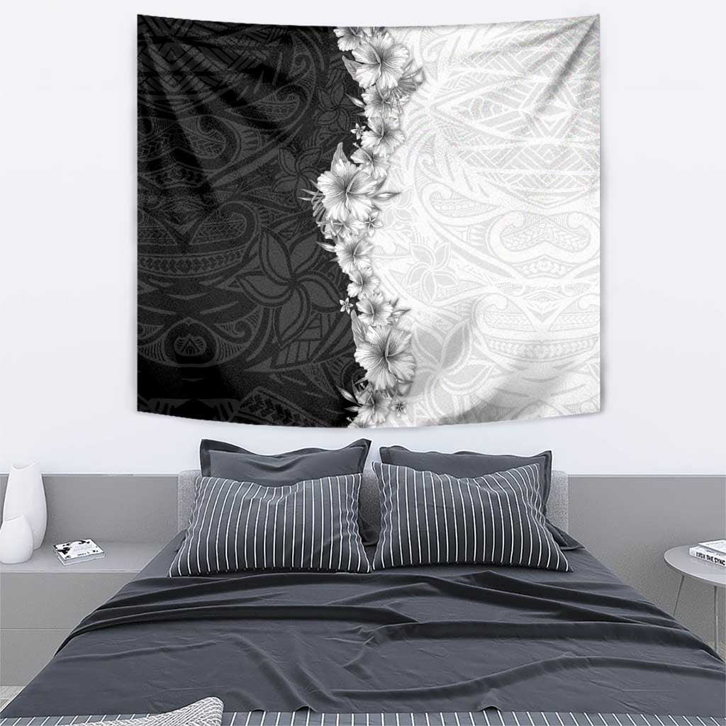 Hawaii Hibiscus Flowers Tapestry Grayscale Polynesian Pattern LT05 - Polynesian Pride