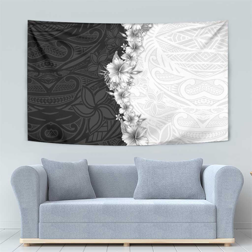 Hawaii Hibiscus Flowers Tapestry Grayscale Polynesian Pattern LT05 - Polynesian Pride