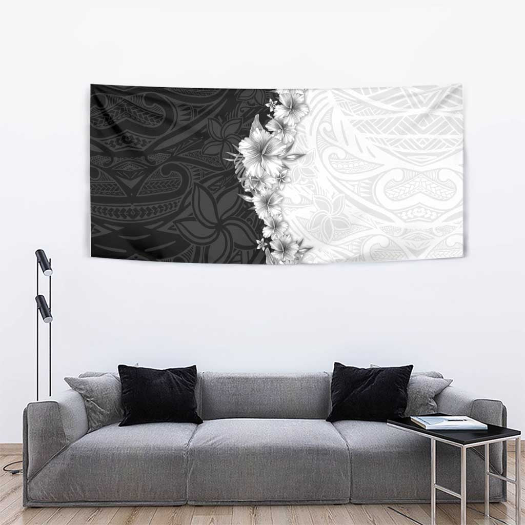 Hawaii Hibiscus Flowers Tapestry Grayscale Polynesian Pattern LT05 - Polynesian Pride