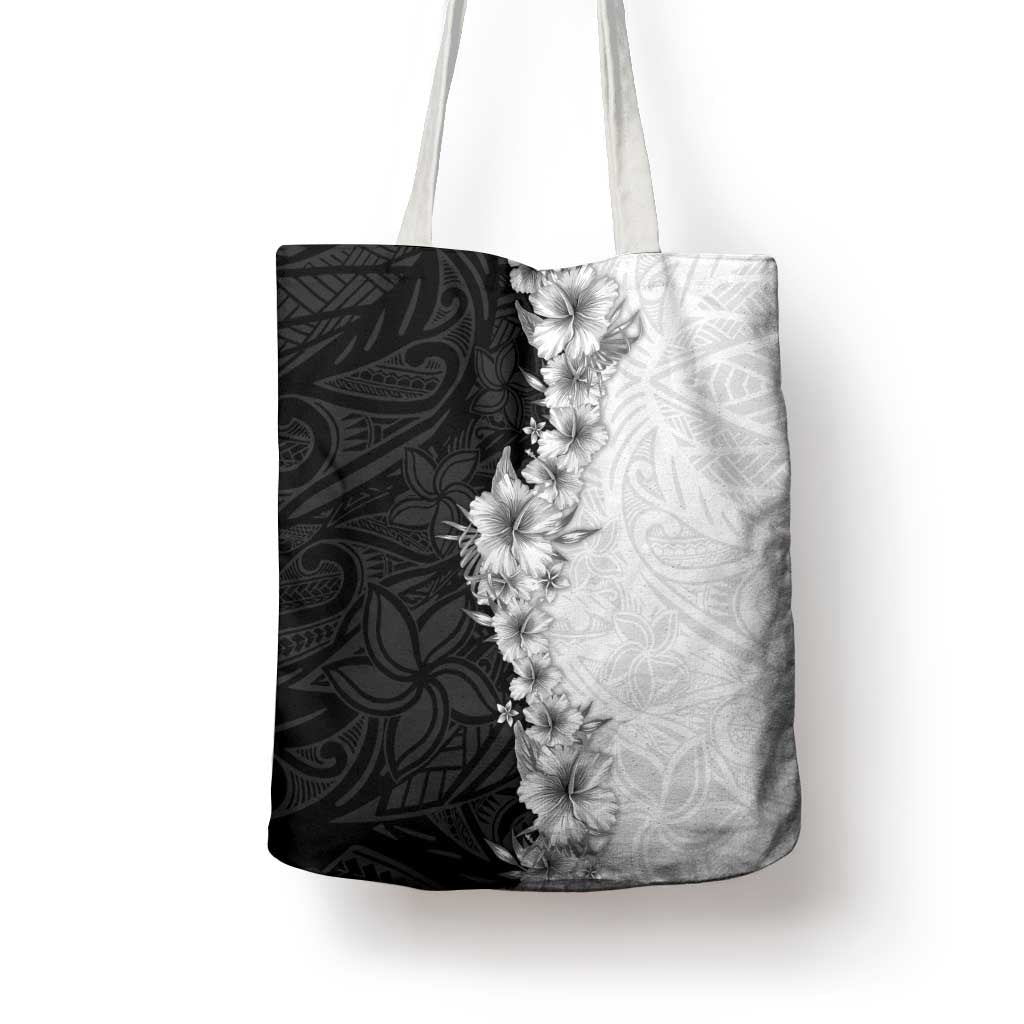 Hawaii Hibiscus Flowers Tote Bag Grayscale Polynesian Pattern LT05 - Polynesian Pride