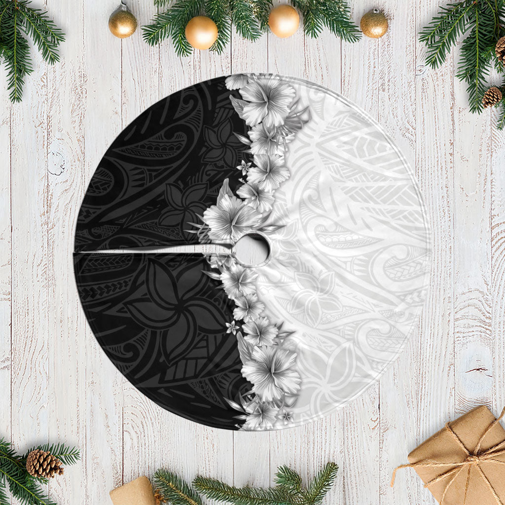 Hawaii Hibiscus Flowers Tree Skirt Grayscale Polynesian Pattern LT05 Casual Black - Polynesian Pride