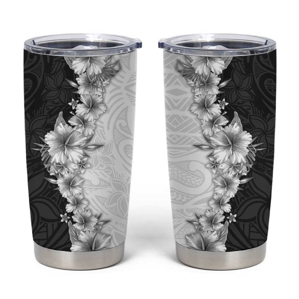 Hawaii Hibiscus Flowers Tumbler Cup Grayscale Polynesian Pattern LT05 Black - Polynesian Pride