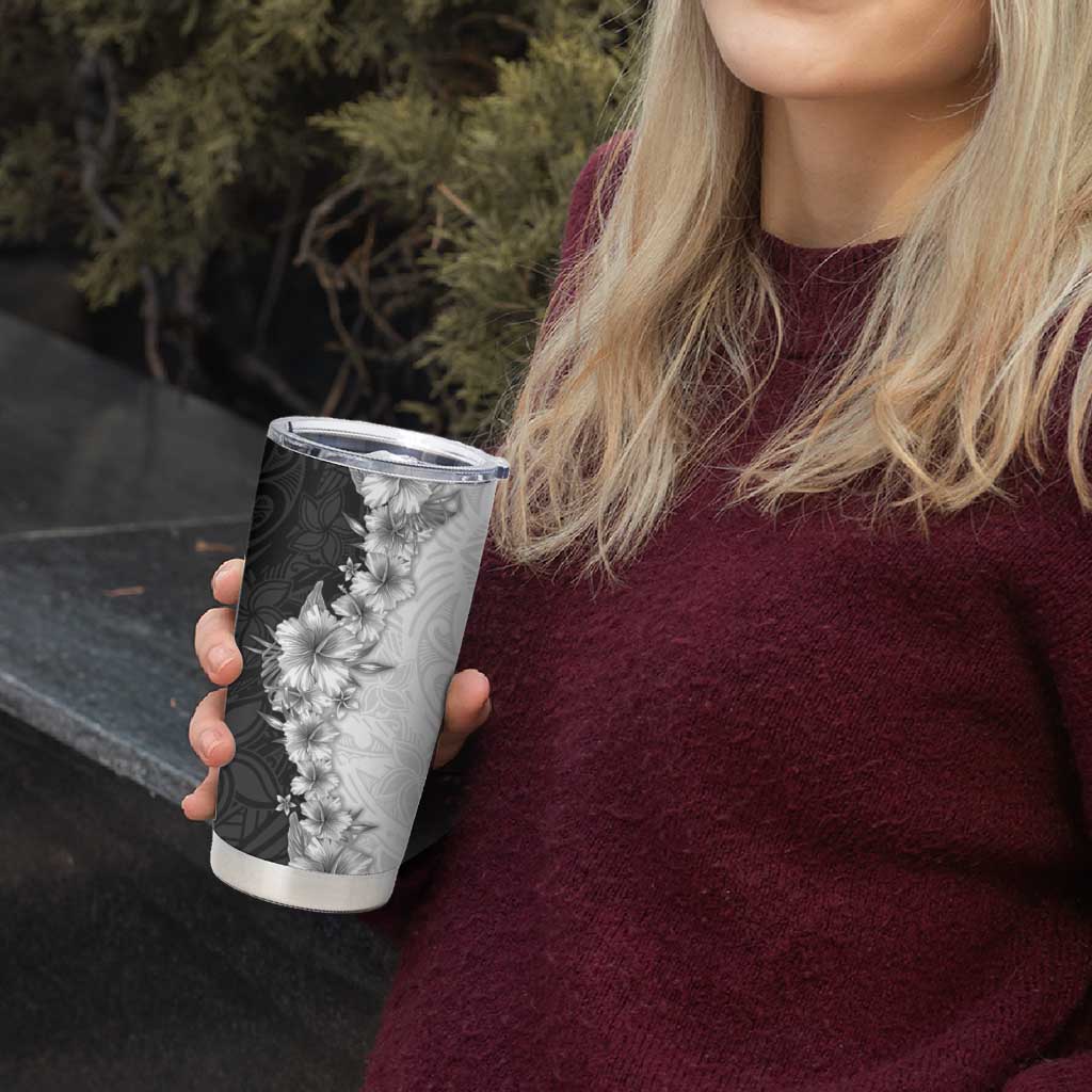 Hawaii Hibiscus Flowers Tumbler Cup Grayscale Polynesian Pattern LT05 - Polynesian Pride