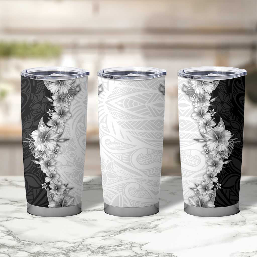 Hawaii Hibiscus Flowers Tumbler Cup Grayscale Polynesian Pattern LT05 - Polynesian Pride
