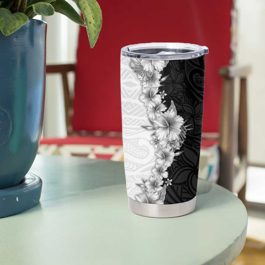 Hawaii Hibiscus Flowers Tumbler Cup Grayscale Polynesian Pattern LT05 - Polynesian Pride