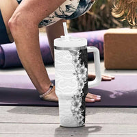 Hawaii Hibiscus Flowers Tumbler With Handle Grayscale Polynesian Pattern LT05 - Polynesian Pride