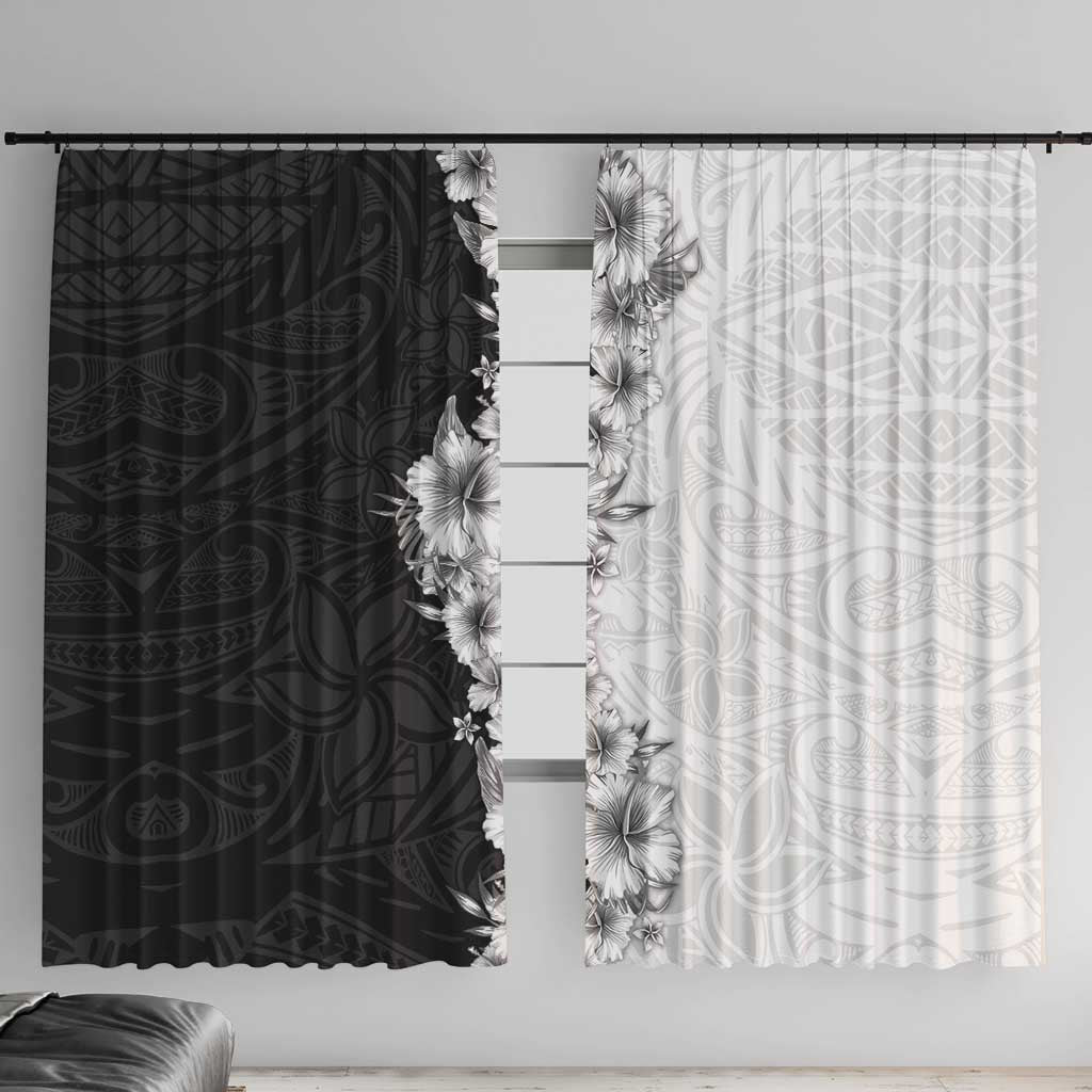 Hawaii Hibiscus Flowers Window Curtain Grayscale Polynesian Pattern