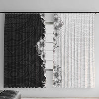 Hawaii Hibiscus Flowers Window Curtain Grayscale Polynesian Pattern