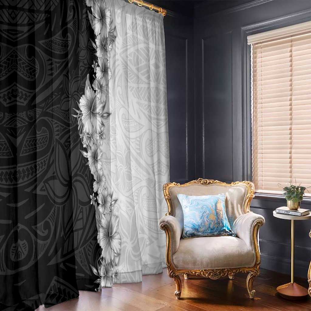 Hawaii Hibiscus Flowers Window Curtain Grayscale Polynesian Pattern