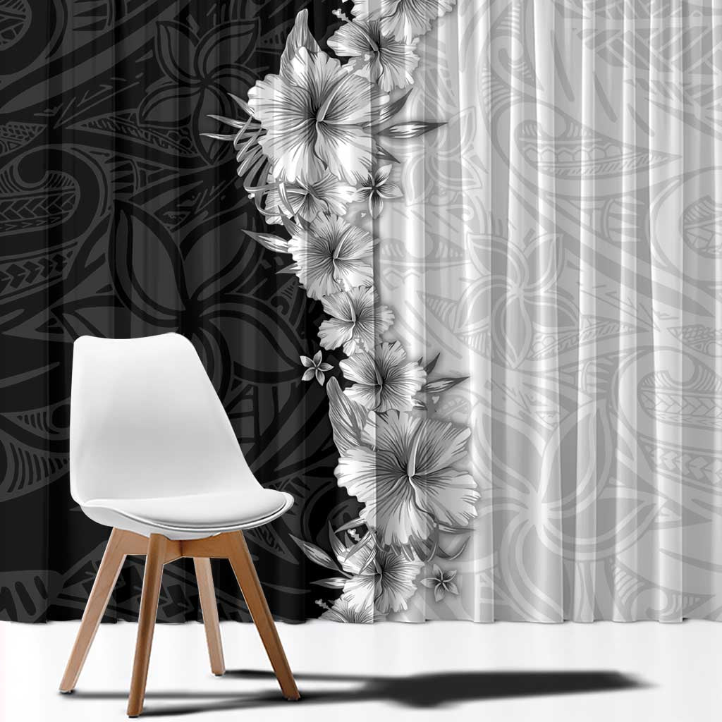 Hawaii Hibiscus Flowers Window Curtain Grayscale Polynesian Pattern