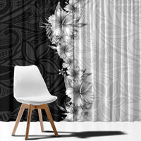 Hawaii Hibiscus Flowers Window Curtain Grayscale Polynesian Pattern