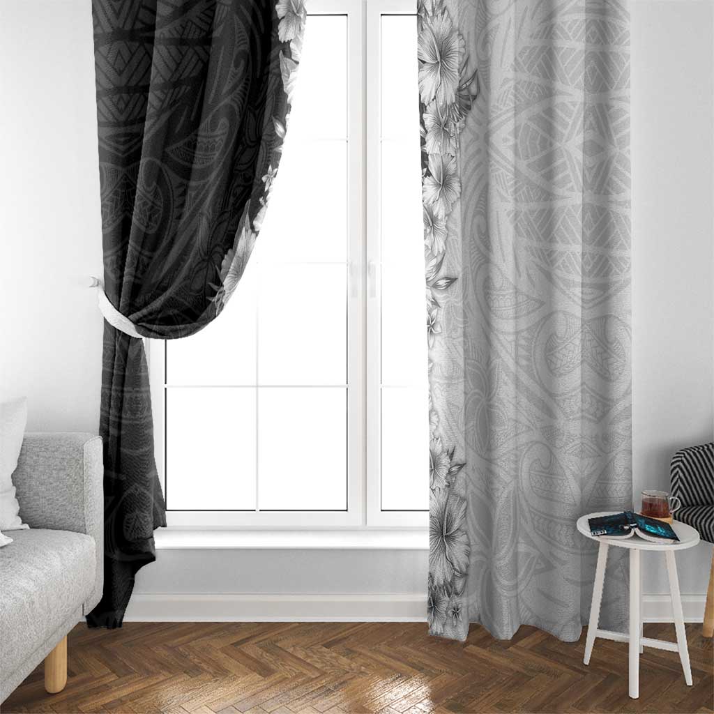 Hawaii Hibiscus Flowers Window Curtain Grayscale Polynesian Pattern