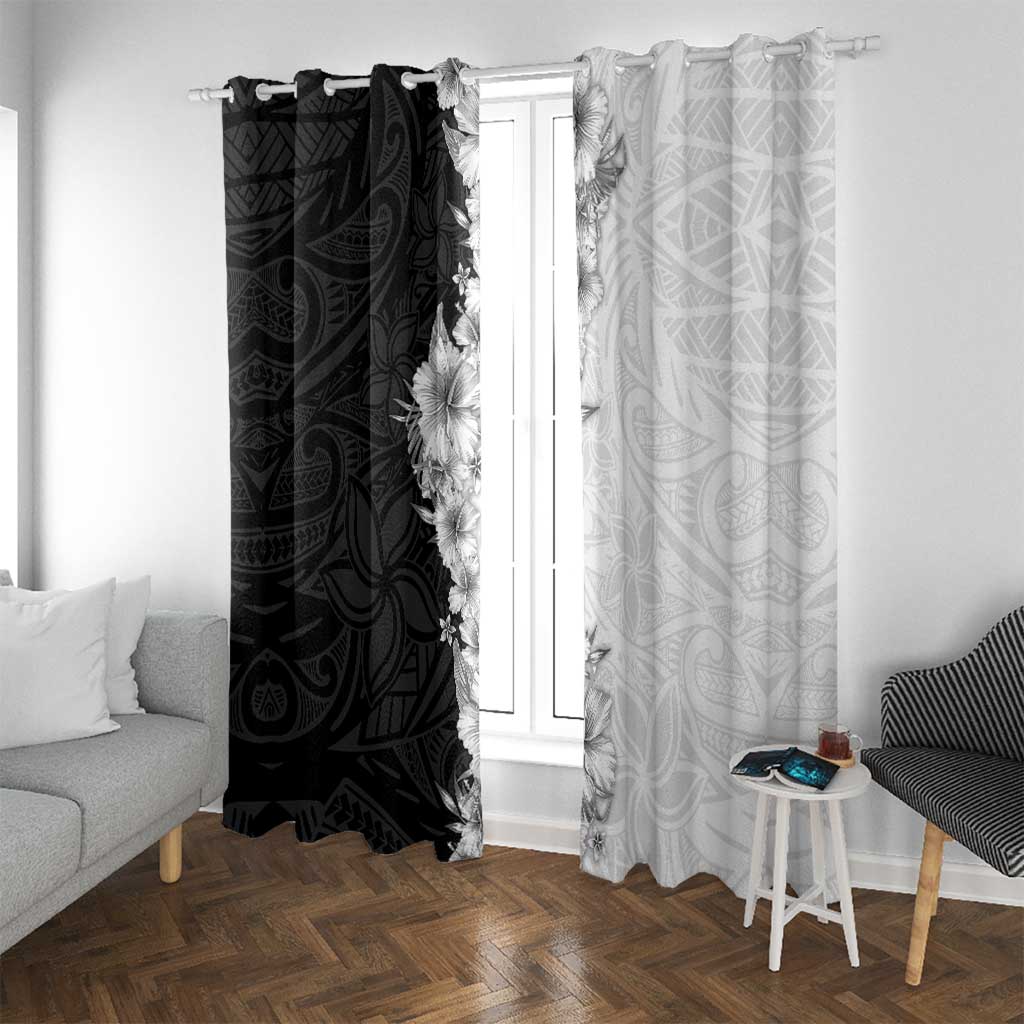 Hawaii Hibiscus Flowers Window Curtain Grayscale Polynesian Pattern